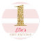 Gold Glitter & Pink Stripe First Birthday Stickers