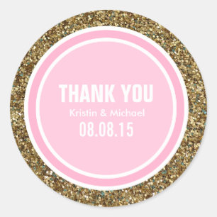 Gold Glitter & Pink Thank You Label