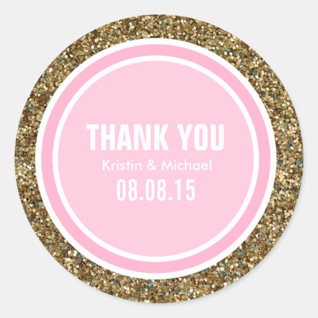 Gold Glitter & Pink Thank You Label (Front)