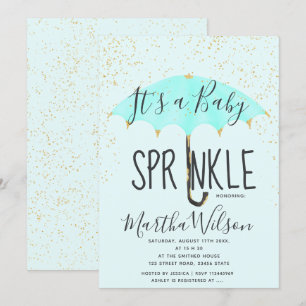 Gold glitter pink umbrella chic baby sprinkle invitation