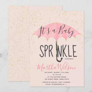 Gold glitter pink umbrella chic baby sprinkle invitation