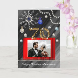 Gold Glitter Platinum 70th Wedding Anniversary Card