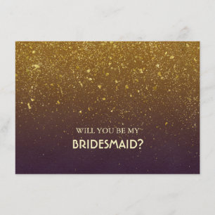 Gold Glitter Plum Vintage Wedding Bridesmaid Invitation