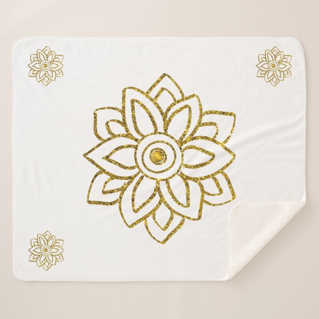 Gold Glitter Poinsettia Jewel White Sherpa Blanket (Front (Horizontal))