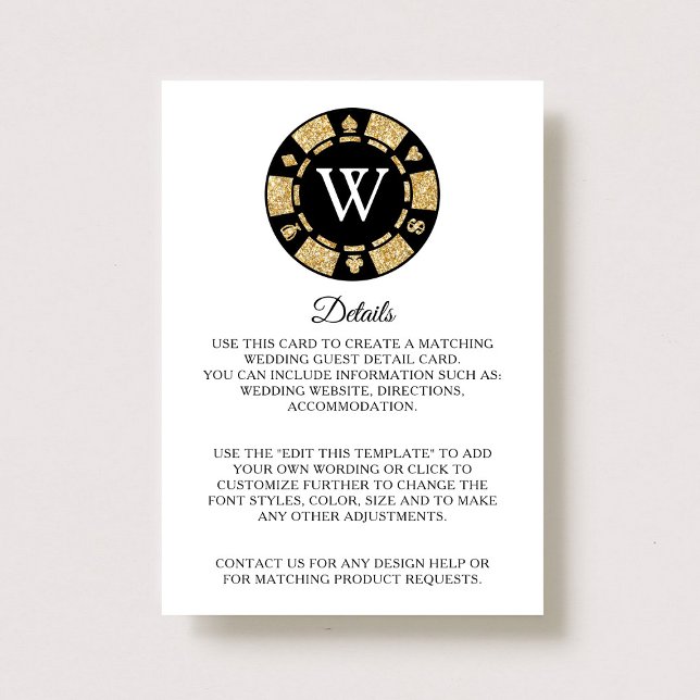 Gold Glitter Poker Chip Casino Wedding Detail Enclosure Card (Creator Uploaded)