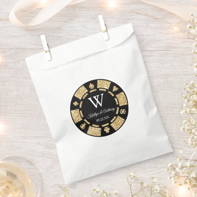 Gold Glitter Poker Chip Casino Wedding Favour Bags (Clipped)
