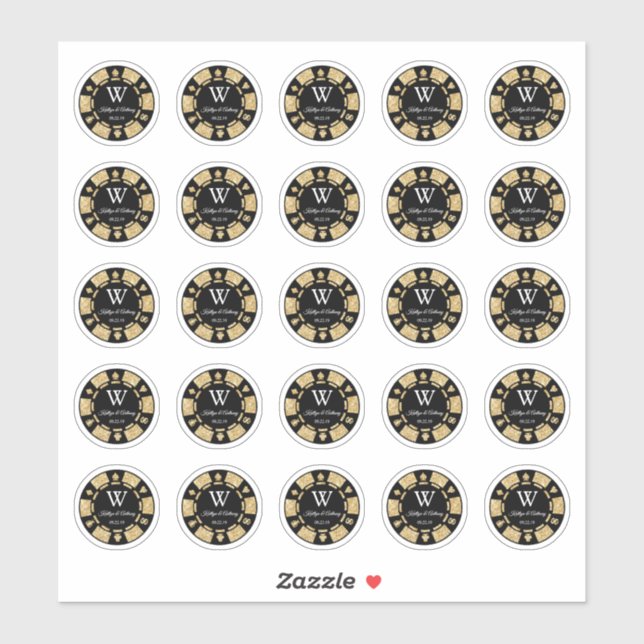Gold Glitter Poker Chip Casino Wedding Party 3cm (Sheet)