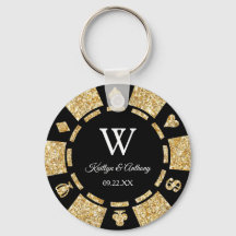 Gold Glitter Poker Chip Casino Wedding Party Favou Key Ring