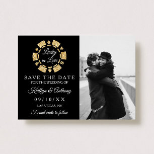 Gold Glitter Poker Chip Casino Wedding Photo Save The Date
