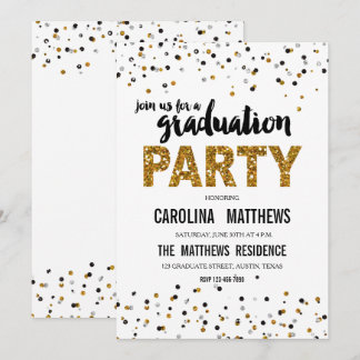 Gold Glitter Polka Dot Graduation Party Invitation