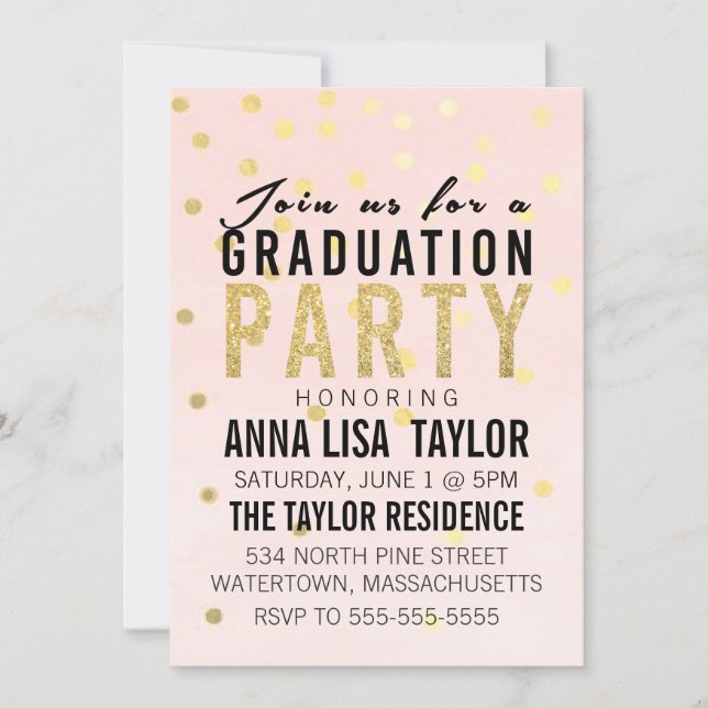 Gold Glitter Polka Dot Graduation Party Invitation (Front)