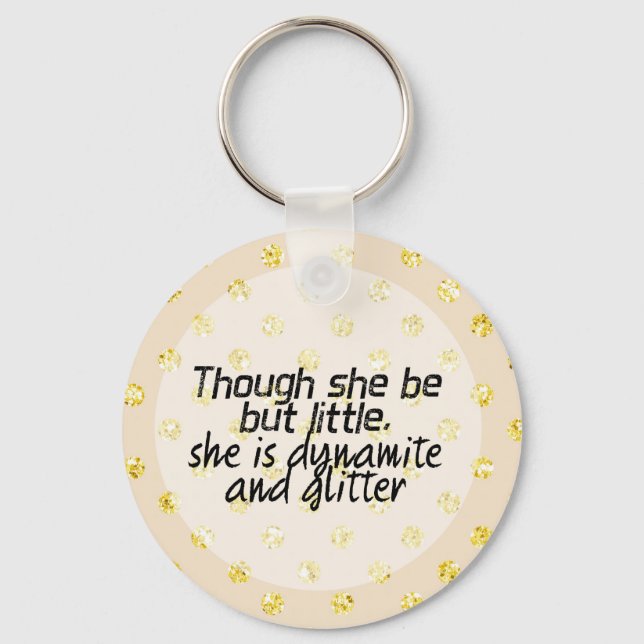 Gold Glitter Polka Dot Shakespeare Quote Key Ring (Front)