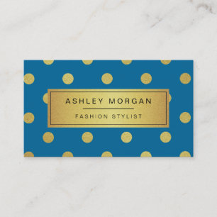Gold Glitter Polka Dots - Classy Royal Blue Business Card