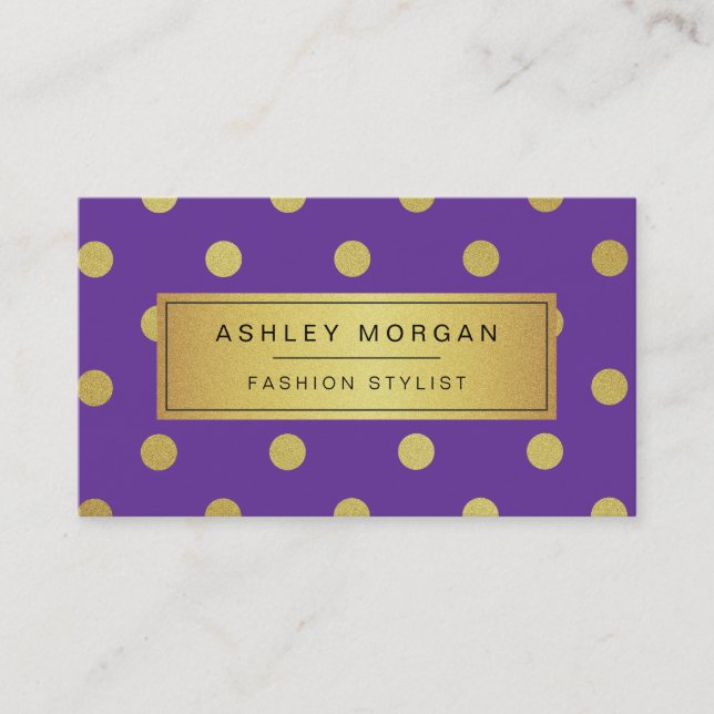 Gold Glitter Polka Dots - Girly Lavender Purple Business Card (Front)