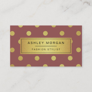 Gold Glitter Polka Dots - Marsala Red Wine Colour Business Card