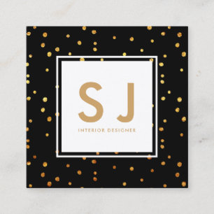 Gold Glitter Polka Dots Modern Interior Designer Square Business Card