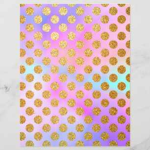 Gold Glitter Polka Dots Pastel Scrapbook Paper