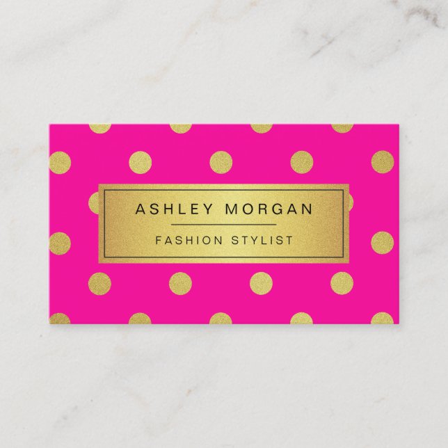 Gold Glitter Polka Dots - Stylish Beauty Pink Business Card (Front)
