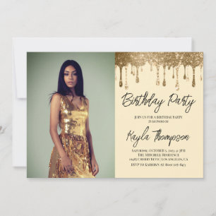 Gold Glitter Portrait Birthday Party Invitation