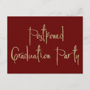 Gold Glitter Postponed Graduation Party Burgundy Postcard