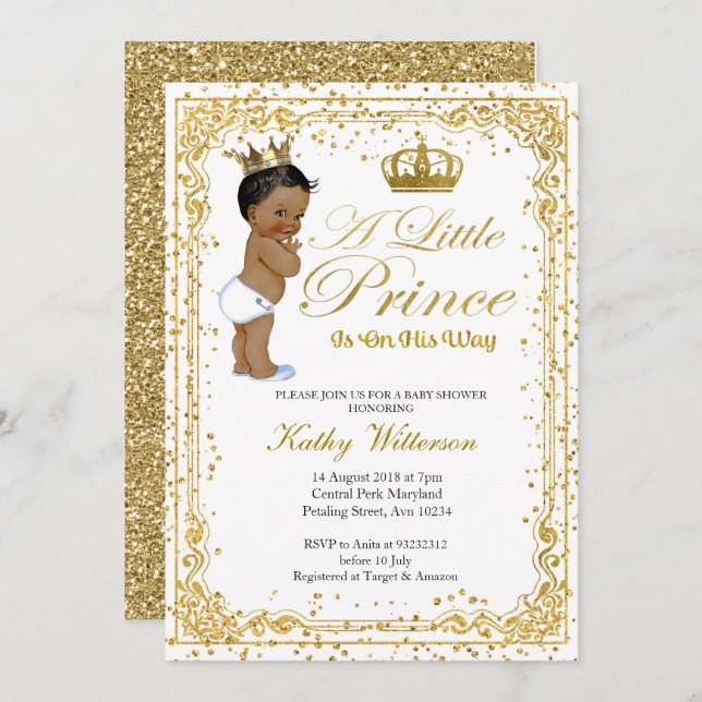 Gold Glitter Prince Baby Shower invitation (Front/Back)