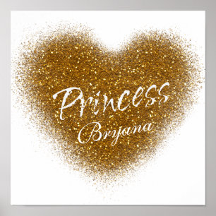 Gold Glitter PRINCESS Heart Nursery Wall Print