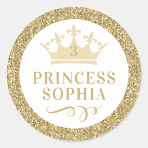 Gold Glitter Princess Party Favour Sticker Label