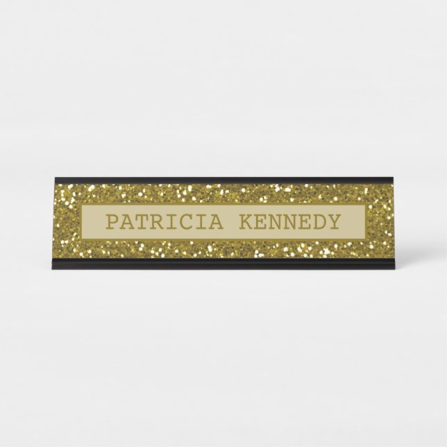 Gold Glitter Print Desk Name Plate (Front)