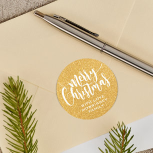Gold Glitter Print Merry Christmas Personalised Classic Round Sticker