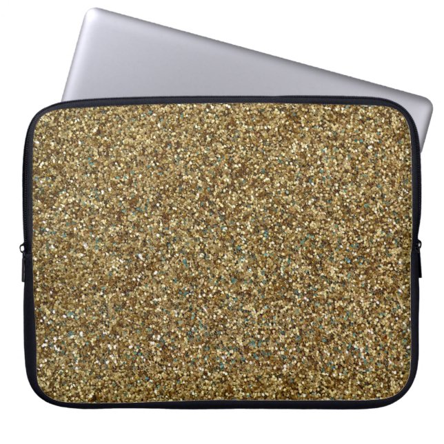 Gold Glitter Print Metallic Laptop Sleeve (Front)