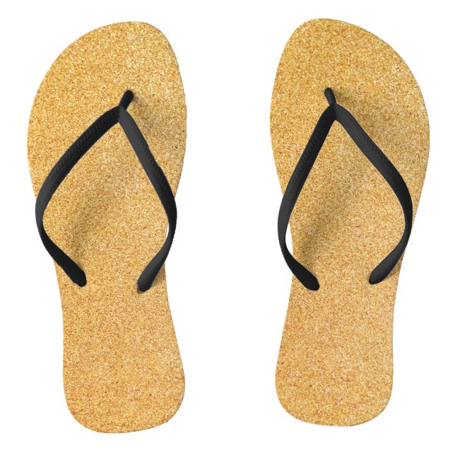 Gold Glitter Print Metallic Wedding bride groom Flip Flops (Footbed)
