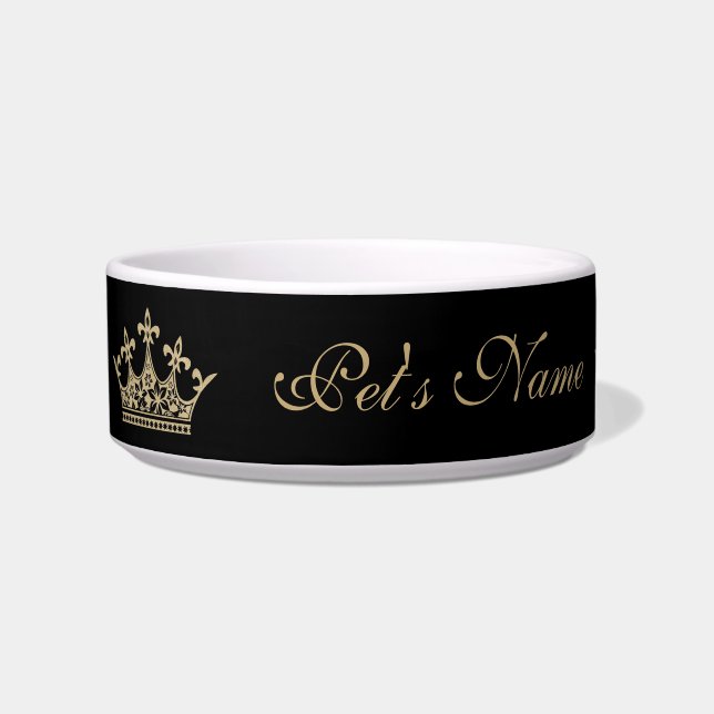 Gold Glitter Print on Black Personalised Princess Bowl (Left)