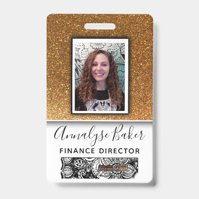 Gold Glitter Professional CNA Nurse Dr Photo Name ID Badge (Front)