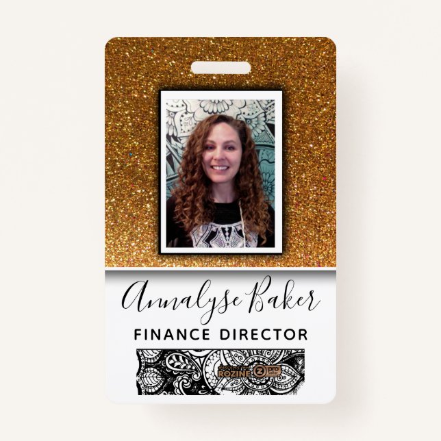 Gold Glitter Professional CNA Nurse Dr Photo Name ID Badge (Front)