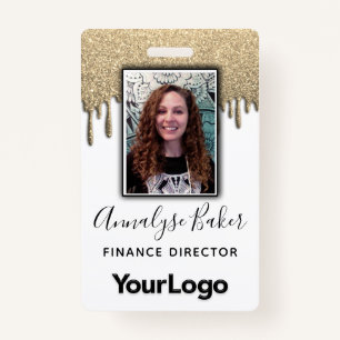 Gold Glitter Professional CNA Nurse Photo Name  ID Badge