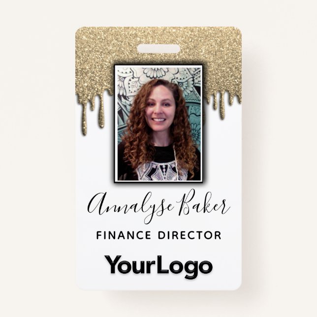 Gold Glitter Professional CNA Nurse Photo Name  ID Badge (Front)