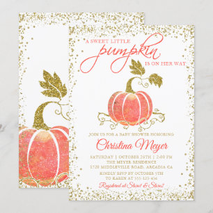 Gold Glitter Pumpkin Fall Baby Shower Invitation