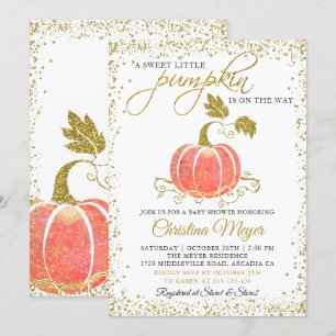 Gold Glitter Pumpkin Gender Neutral Baby Shower Invitation