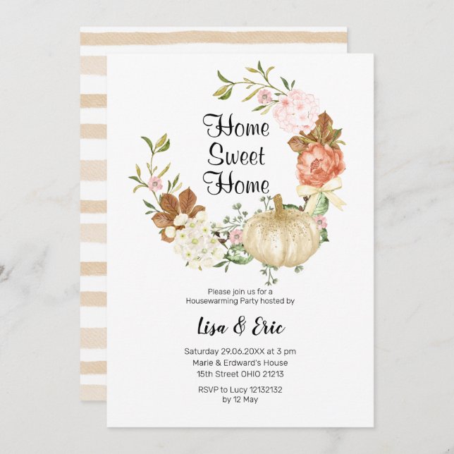 Gold Glitter Pumpkin Housewarming Party Invite (Front/Back)