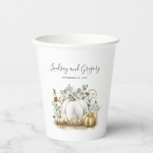 Gold Glitter Pumpkins Elegant Fall Celebration Paper Cups