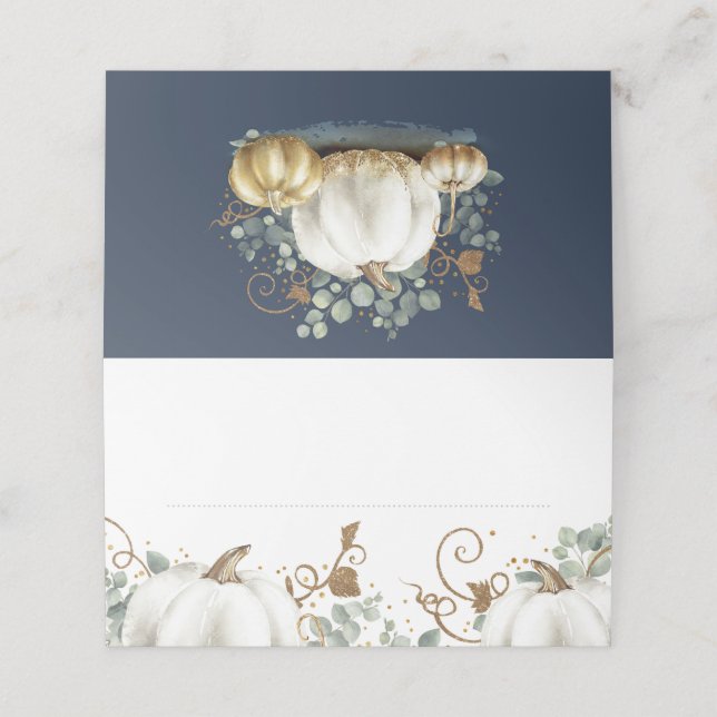 Gold Glitter Pumpkins Fall Wedding Place Card (Outside Unfolded)