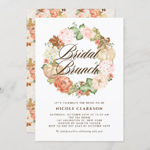 Gold Glitter Pumpkins Wreath Fall Bridal Brunch Invitation