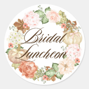 Gold Glitter Pumpkins Wreath Fall Bridal Luncheon Classic Round Sticker
