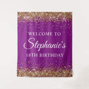 Gold Glitter Purple 18th Birthday Party Welcome Tapestry