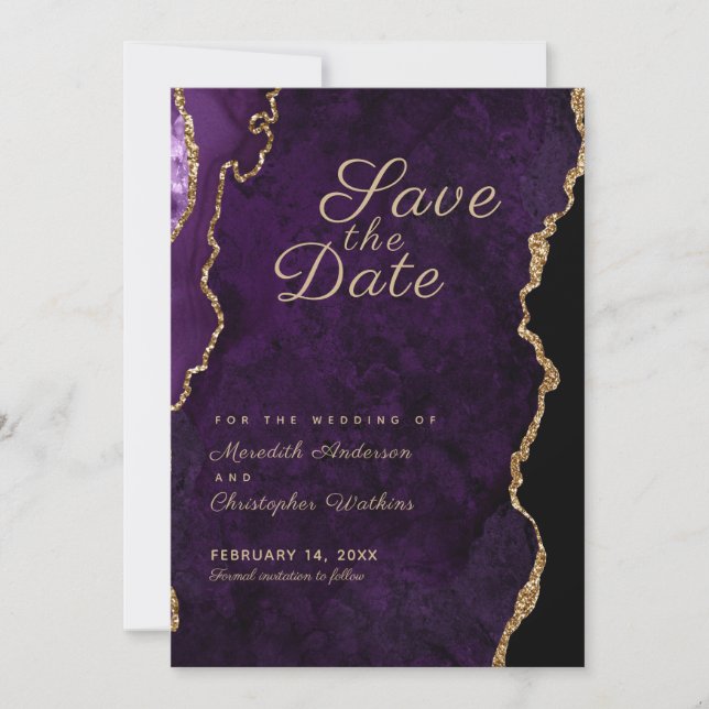 Gold Glitter Purple Agate Save the Date (Front)