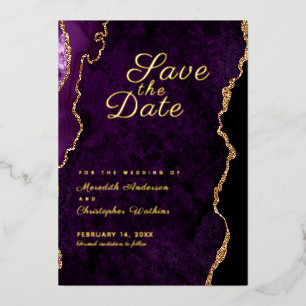 Gold Glitter Purple Agate Save the Date Gold