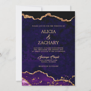 Gold Glitter Purple Agate Wedding Invitation