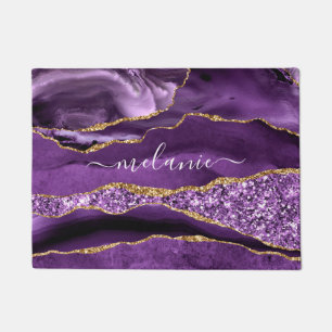 Gold Glitter Purple Doormat with Custom Name