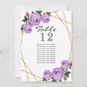 Gold Glitter Purple Floral Geo Table No Seating Announcement