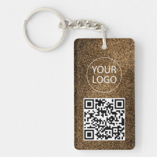 Gold Glitter QR Code Business Card Your Logo Key Ring